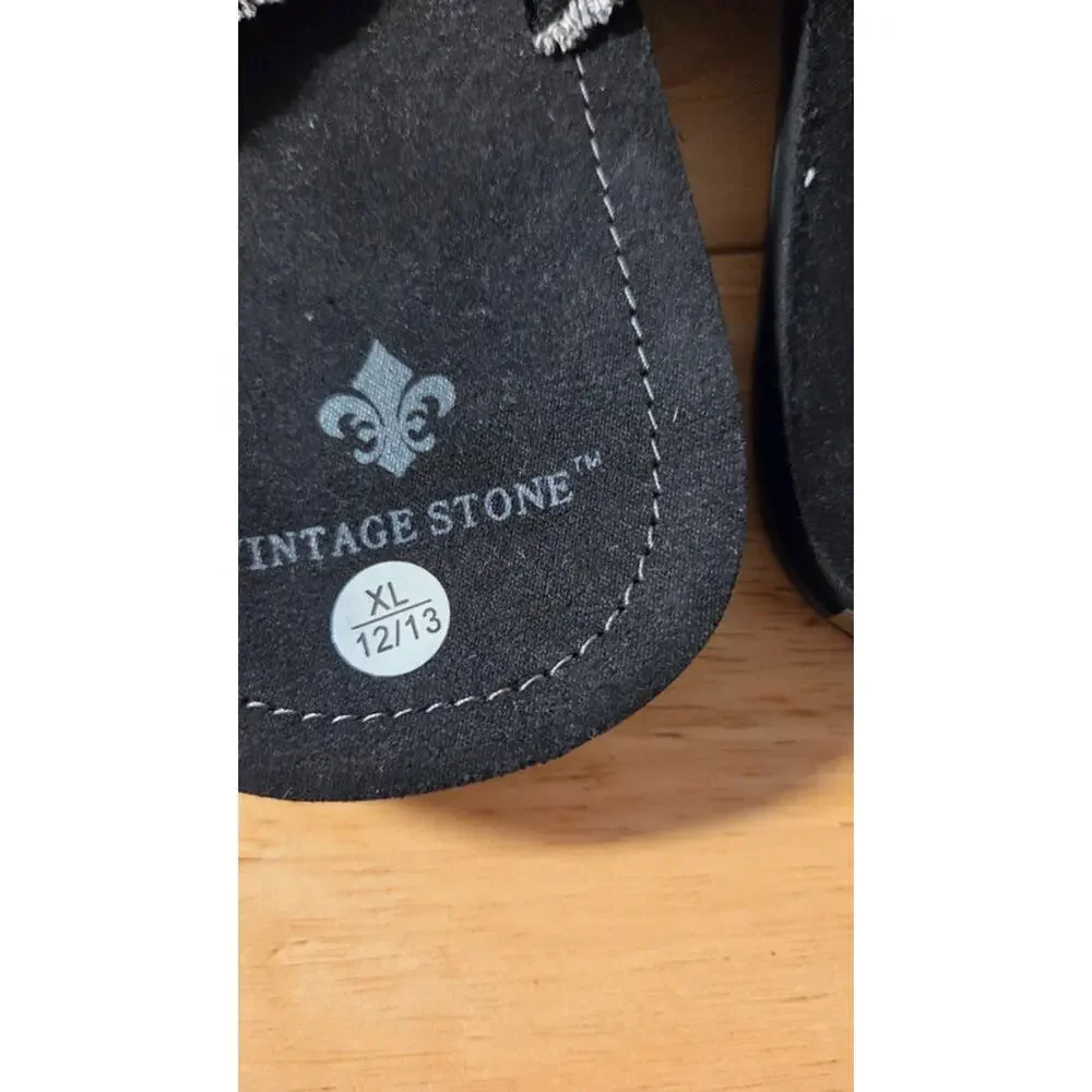 Vintage Stone Men's Slide Sandals XL 12/13 Black Frayed Canvas Slip on NWT
